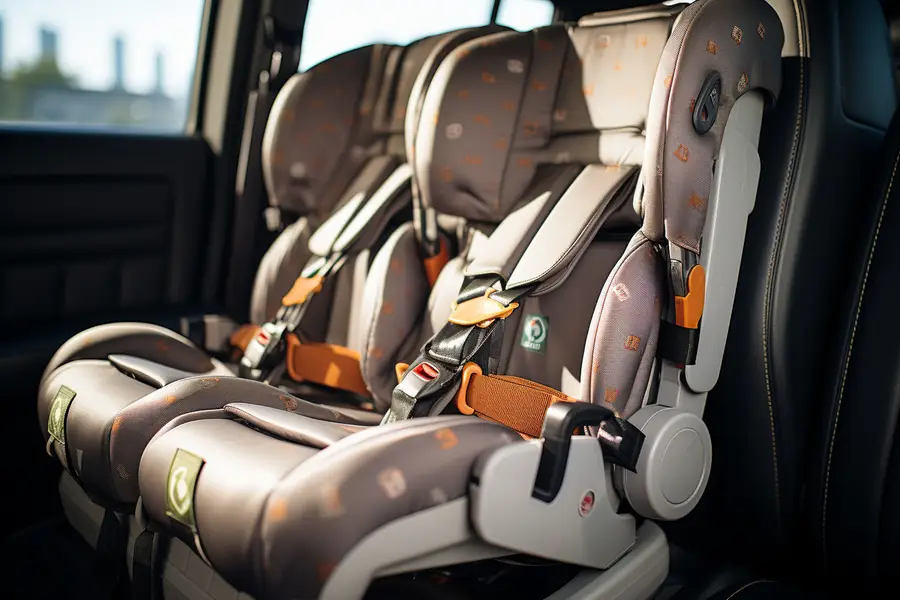 Main adulte tendant la ceinture autour d’un siège auto arrière