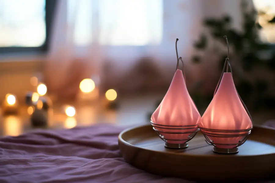 Coupe menstruelle en silicone et pochette en tissu dans une salle de bain