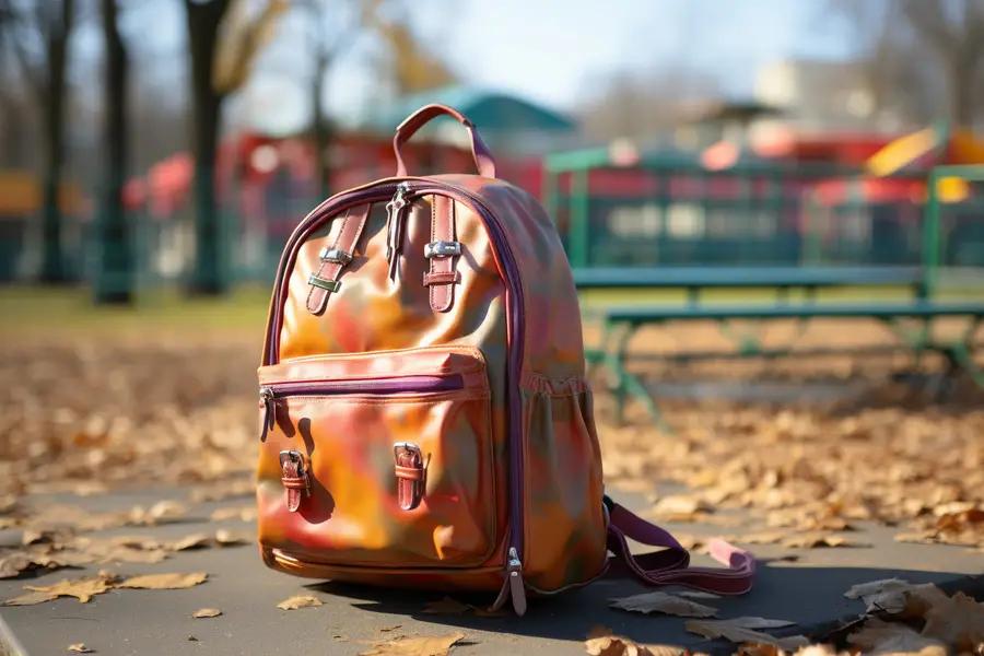 Enfant tirant un cartable à roulettes sur le chemin de l’école