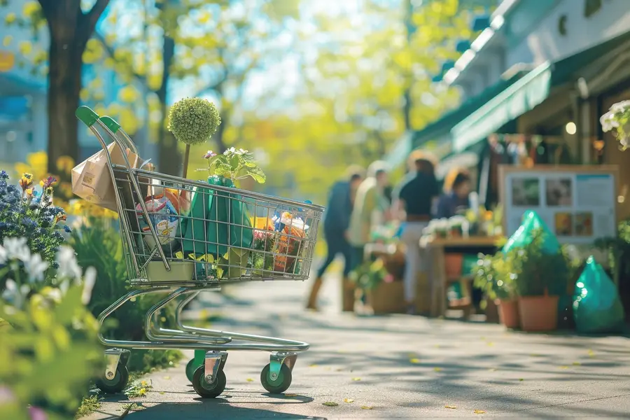 Gourde, bocaux et cabas réutilisable posés sur une table de cuisine