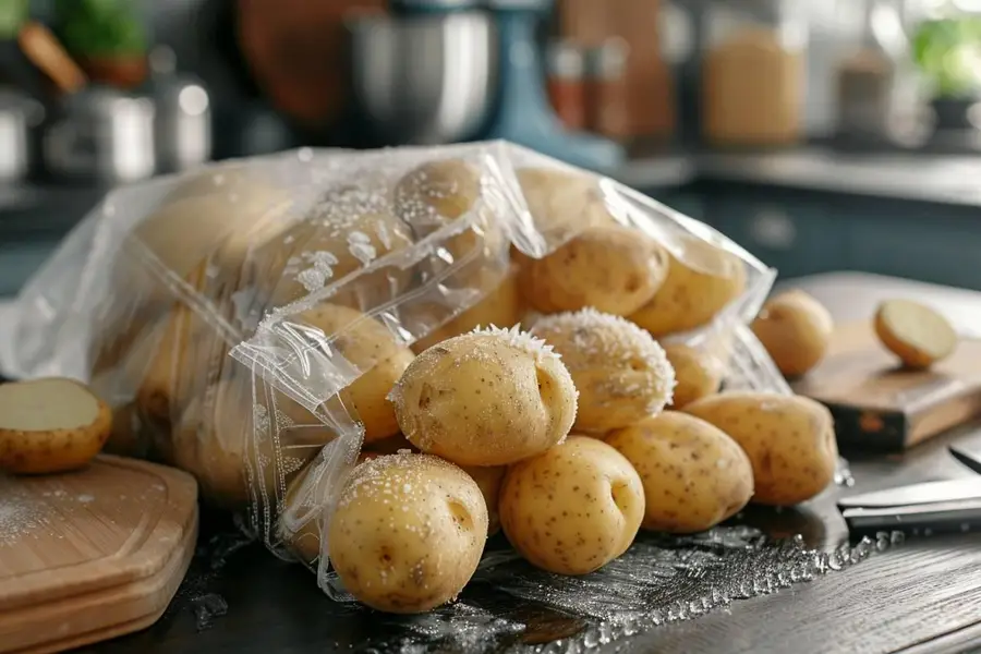 Pommes de terre blanchies en dés prêtes à être congelées