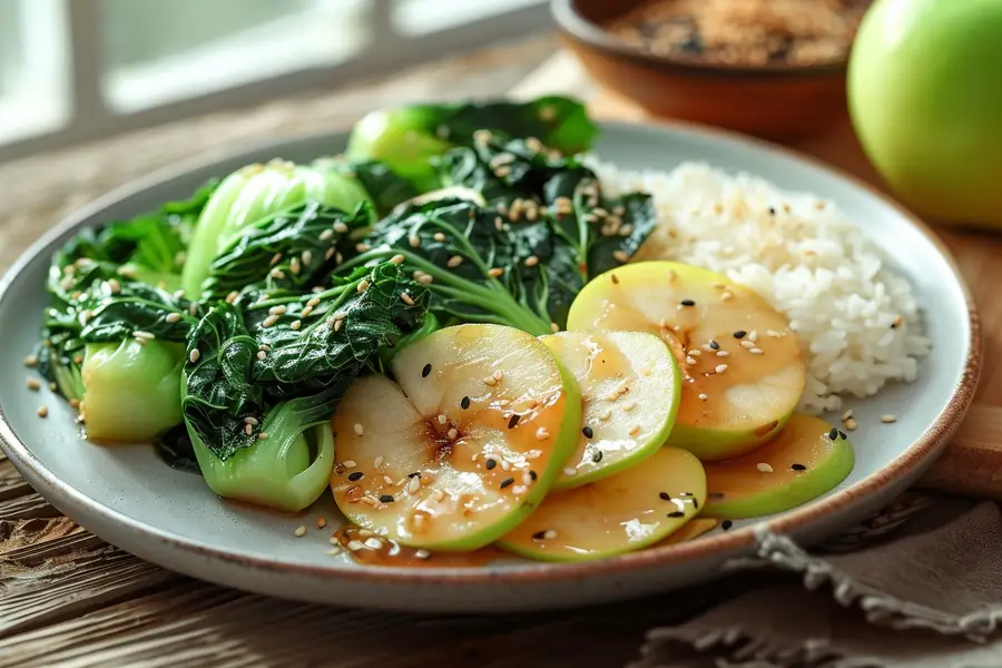 Poêlée dorée de pak choi et quartiers de pomme