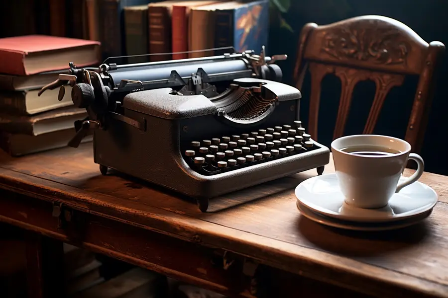 Autrice annotant le plan manuscrit d’une histoire sur son bureau