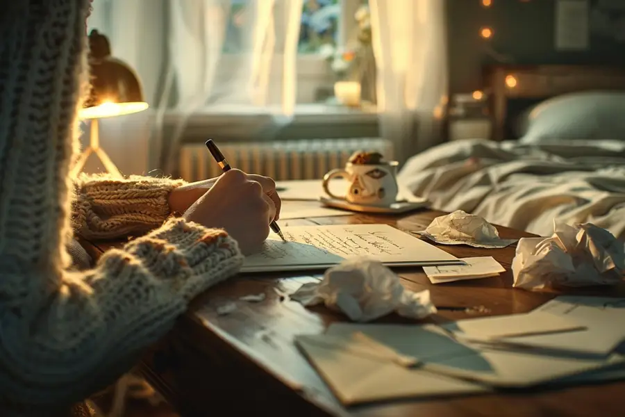 Lettre manuscrite sur une table avec une enveloppe fermée