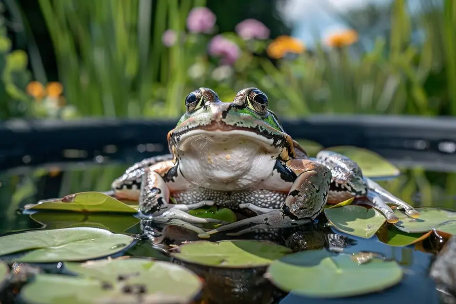 Bassin sécurisé pour élevage responsable de grenouilles dans un jardin français