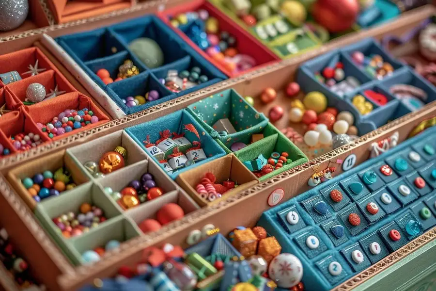 Calendrier de l’Avent recyclé en pochettes kraft et tissu numérotées