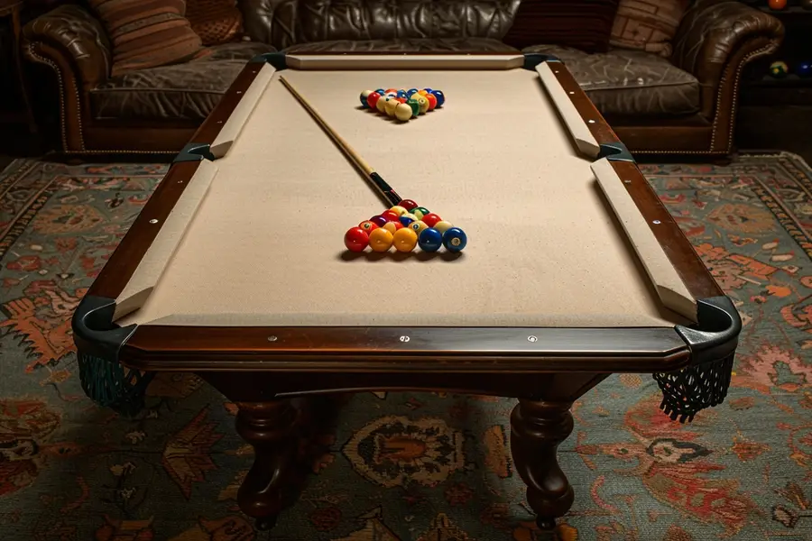 Mini billard en bois vert fabriqué dans un salon lumineux
