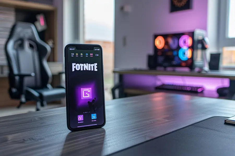 Smartphone Android affichant Fortnite installé via la boutique Epic Games