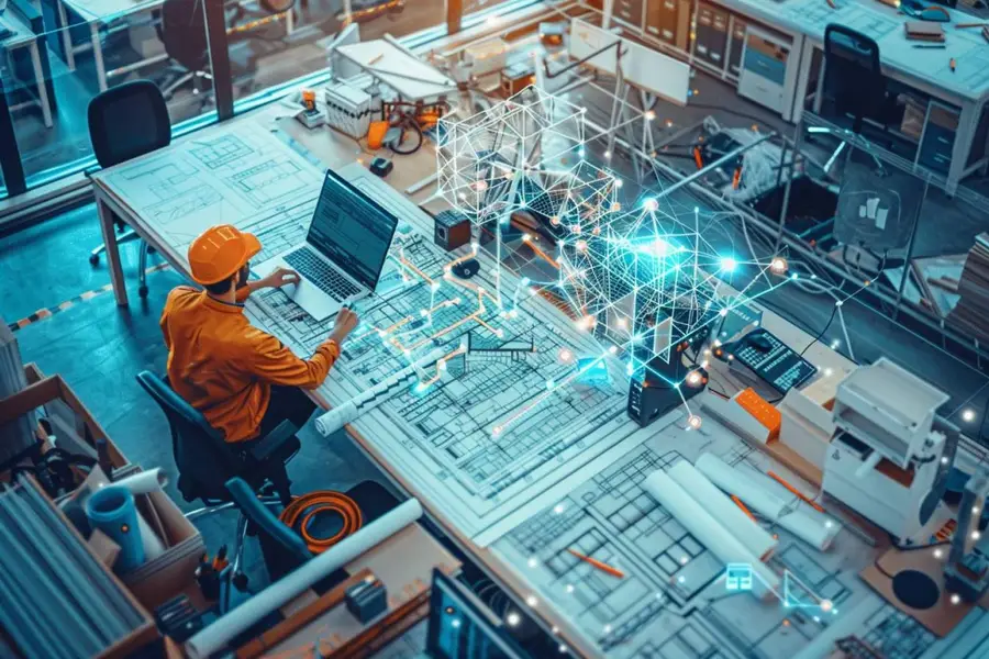 Maquette BIM d’un plancher avec structure et réseaux techniques superposés