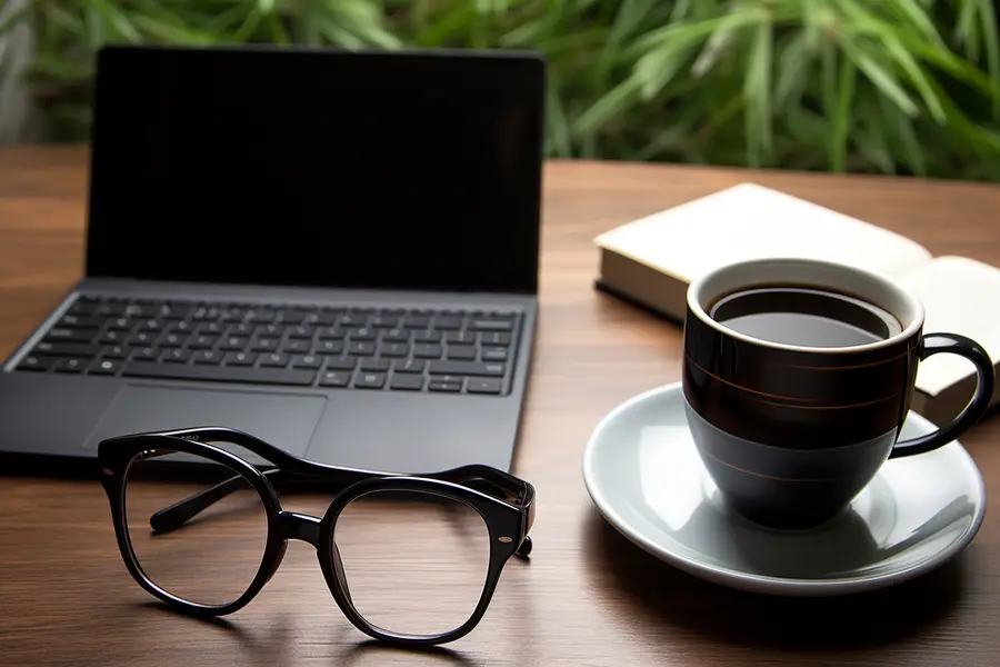 Professionnel relisant son profil numérique sur ordinateur portable au bureau