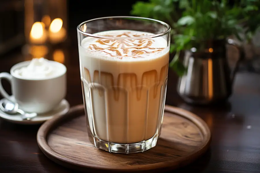 Pichet en inox versant une micro-mousse de lait dans un café