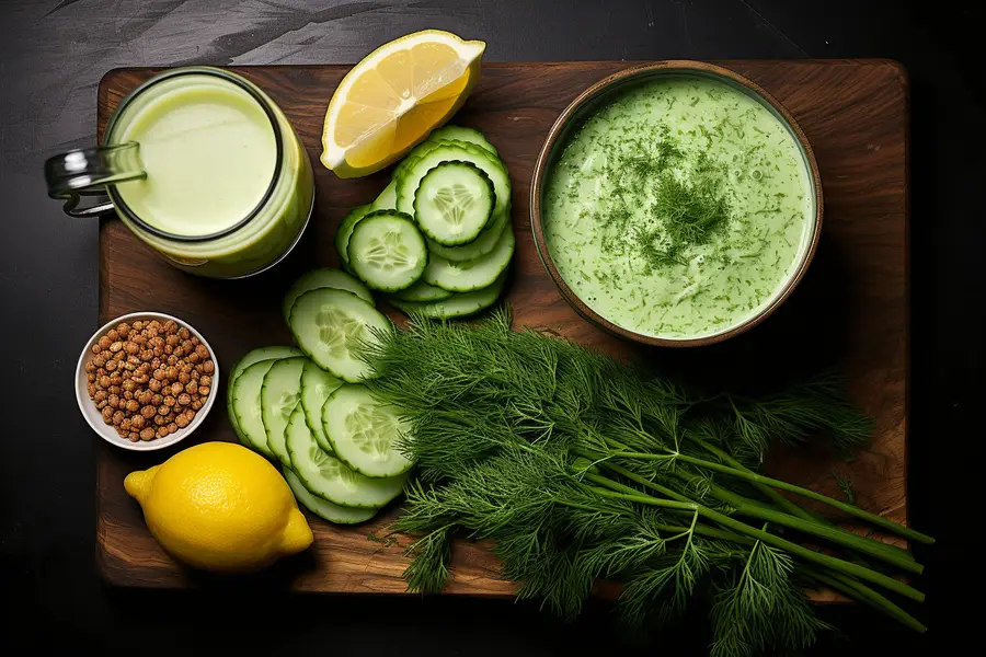 Bol de soupe froide de concombre aux herbes fraîches