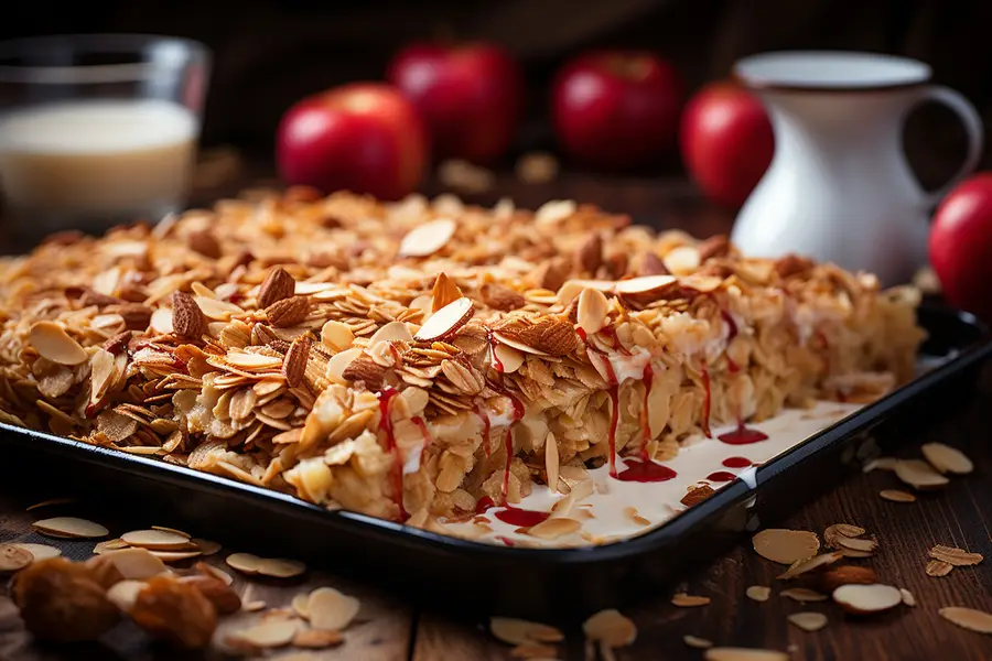 Tarte aux pommes dorée au crumble posée sur une grille