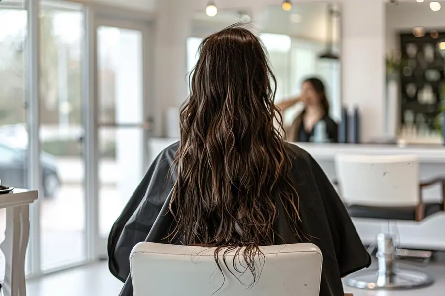 Chevelure châtain avec balayage blond naturel et fondu lumineux