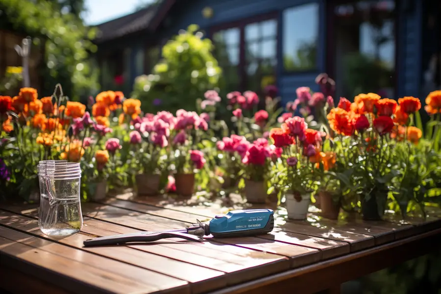 Jardinier taillant un rosier buisson au sécateur au printemps