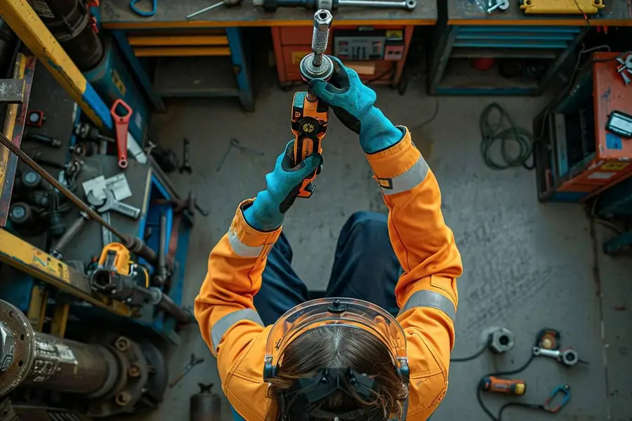Main utilisant une clé dynamométrique sur une roue de voiture