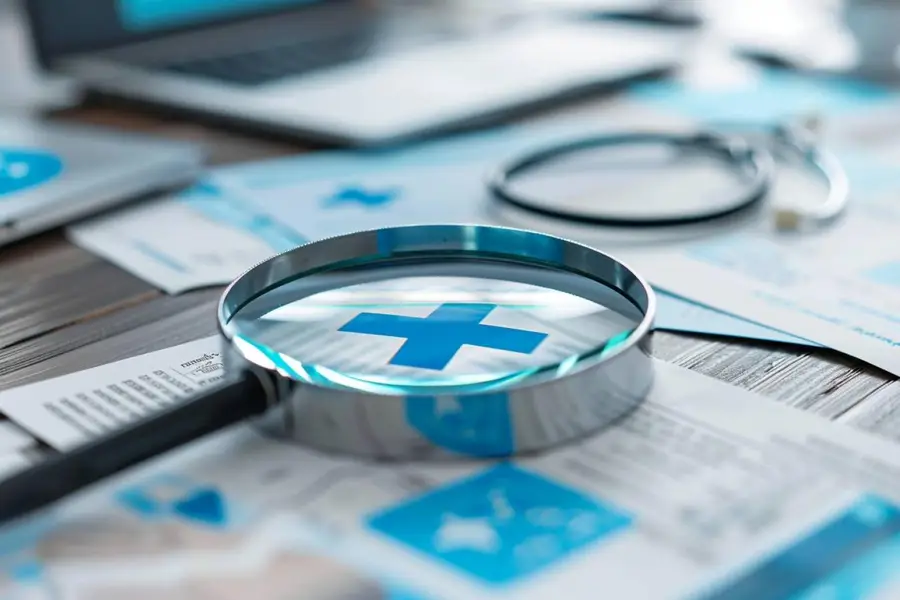 Carte Vitale, lunettes et ordonnance illustrant les remboursements santé français