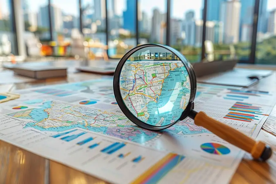 Carte isochrone et données commerciales affichées dans un commerce français