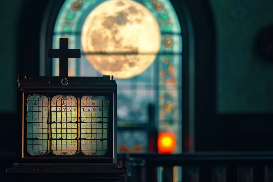 Calendrier d’avril, pleine lune et œufs de Pâques colorés