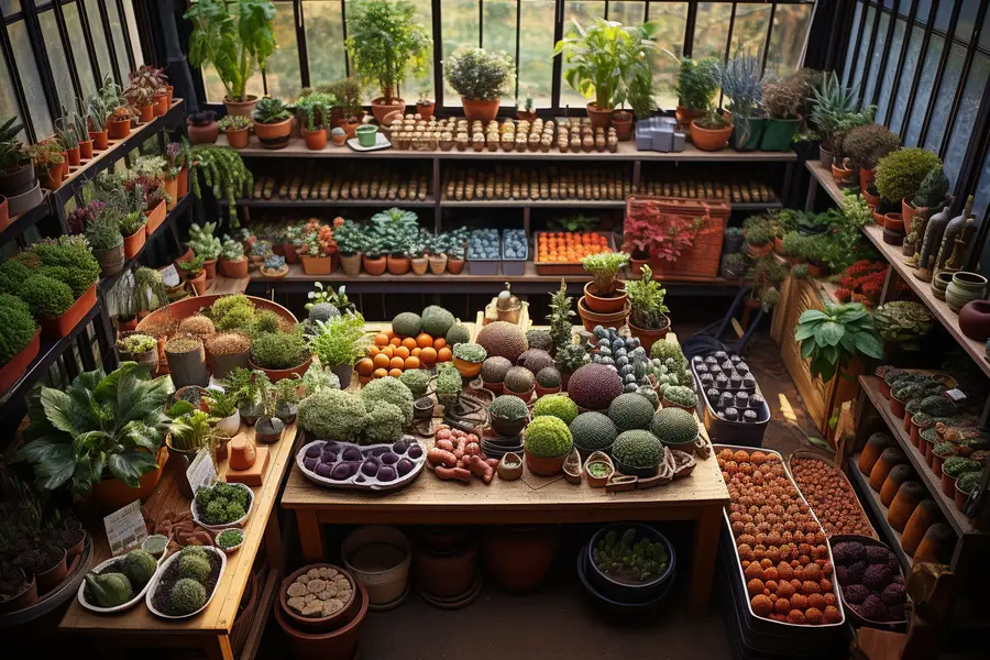 Serre semi-enterrée vitrée dans un potager français en hiver