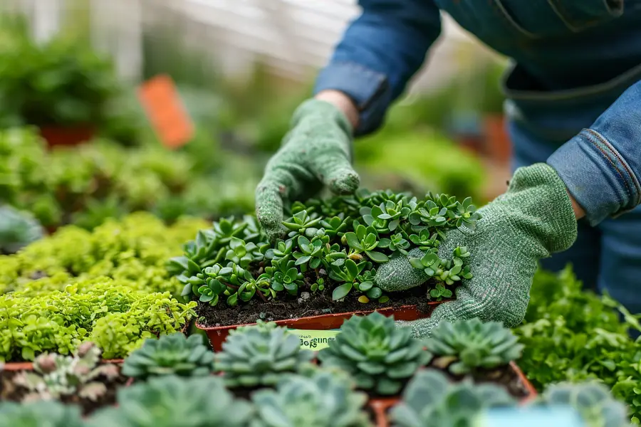 Rocaille de succulentes colorées installée contre un mur ensoleillé