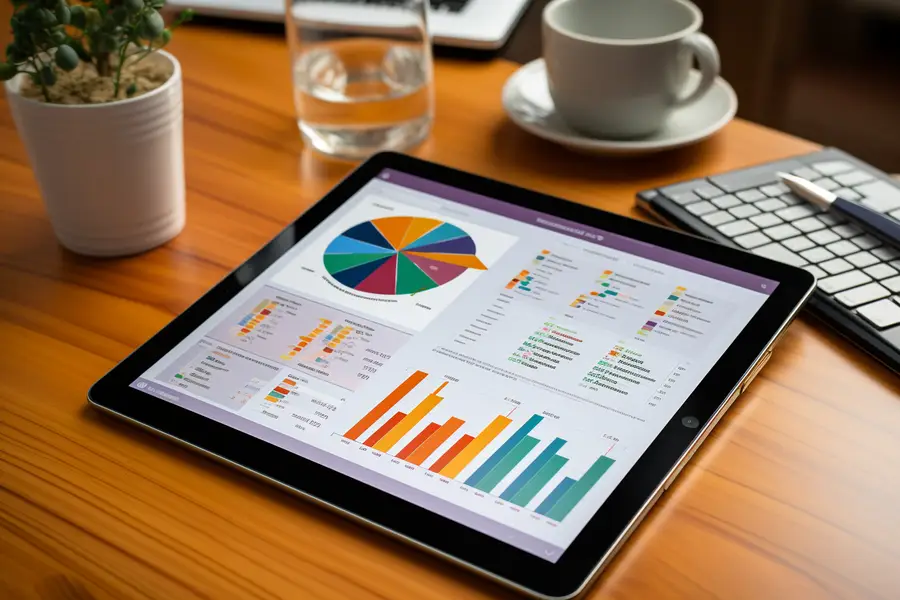 Maquette papier d’infographie avec graphiques colorés sur bureau lumineux