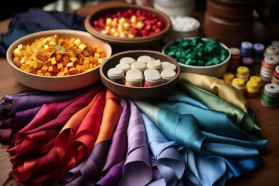 Masque en tissu fleuri cousu avec élastiques sur table de couture
