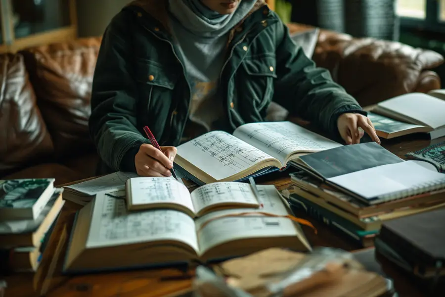 Étudiante préparant des exercices de mathématiques dans une salle de classe