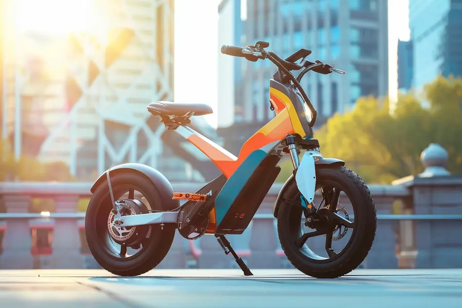 Draisienne électrique sans selle stationnée près d’une piste cyclable urbaine