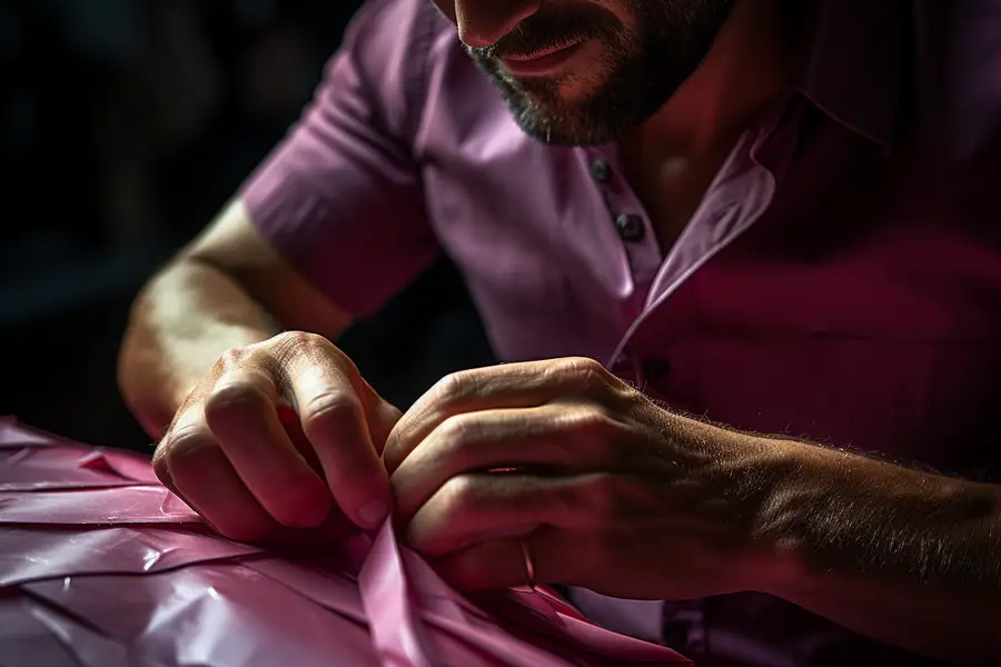 Main retirant délicatement un motif thermocollé d’un tee-shirt avec un fer