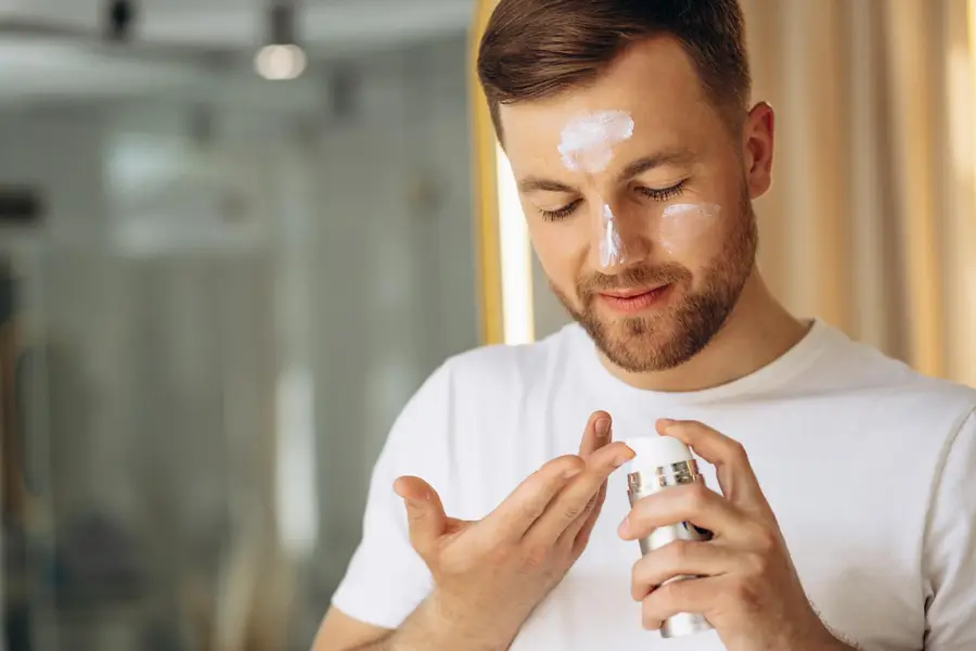 Application d’une crème teintée matifiante sur une joue en lumière naturelle
