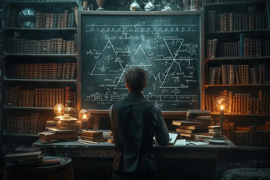 Règle, équerre et triangle géométrique sur feuille quadrillée