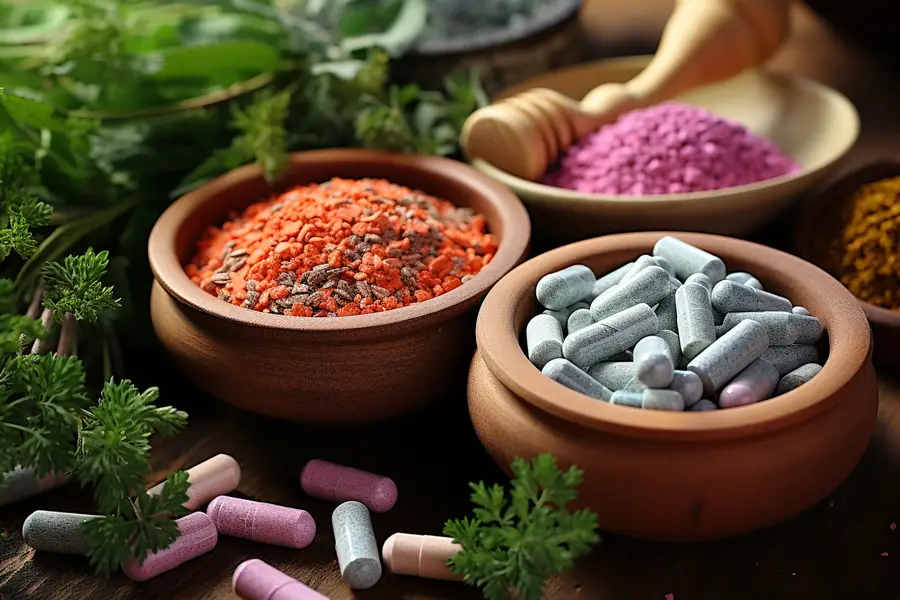 Branche de corail rouge dans un ancien cabinet de pharmacie