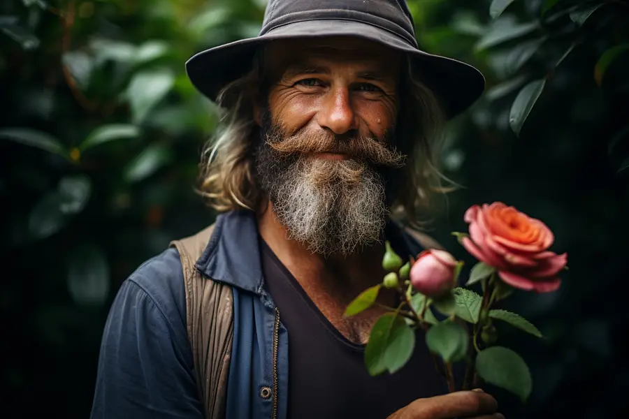 Rosier anglais rose en fleurs dans un jardin français ensoleillé