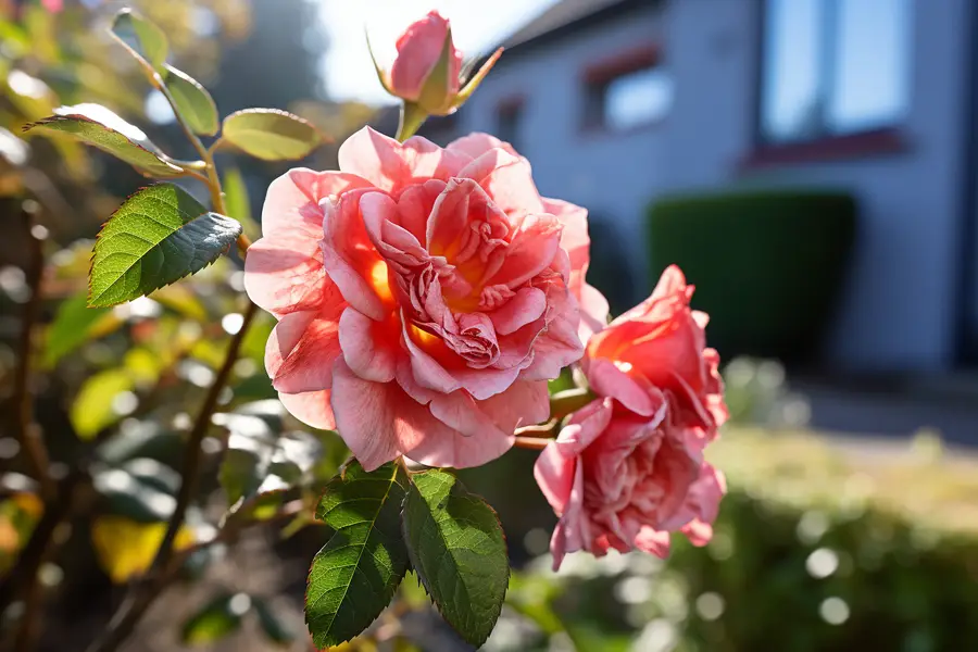 Jardinier taillant et palissant un rosier grimpant sur treillage