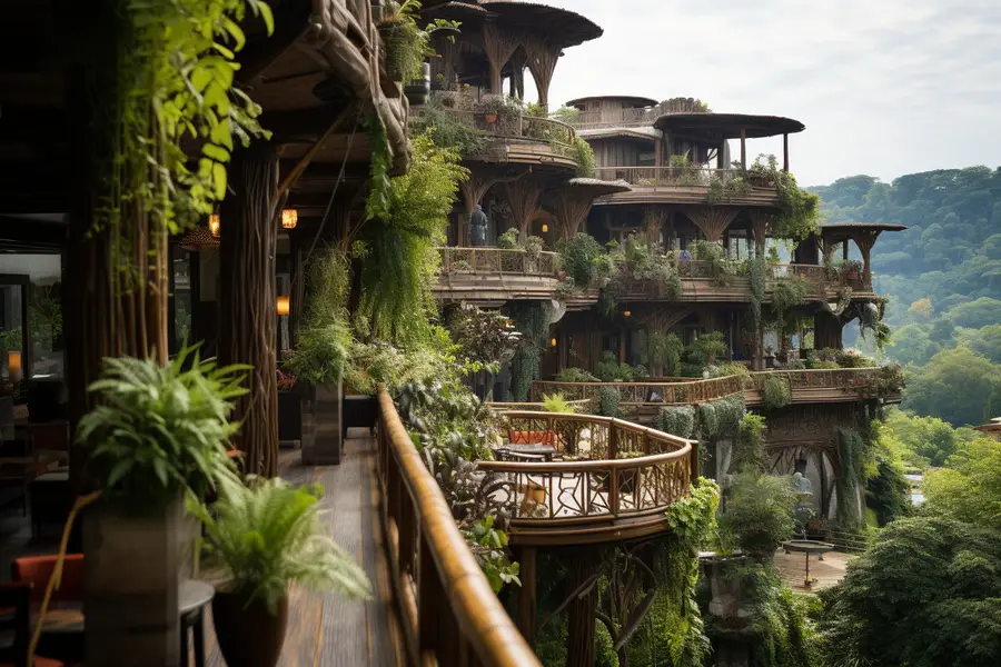 Façade d’un hôtel de charme écologique dans un village français