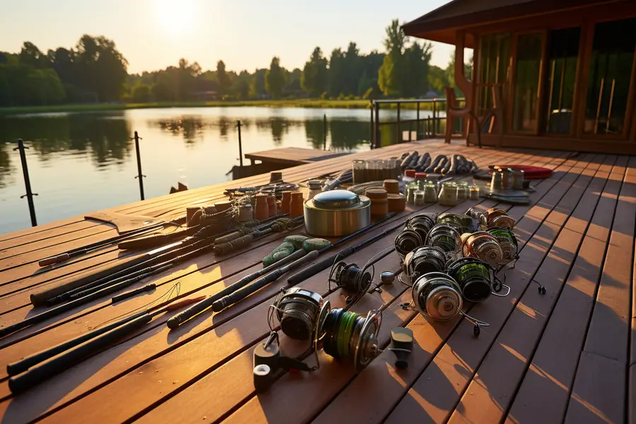 Pêcheur lançant un leurre au bord d’un lac français