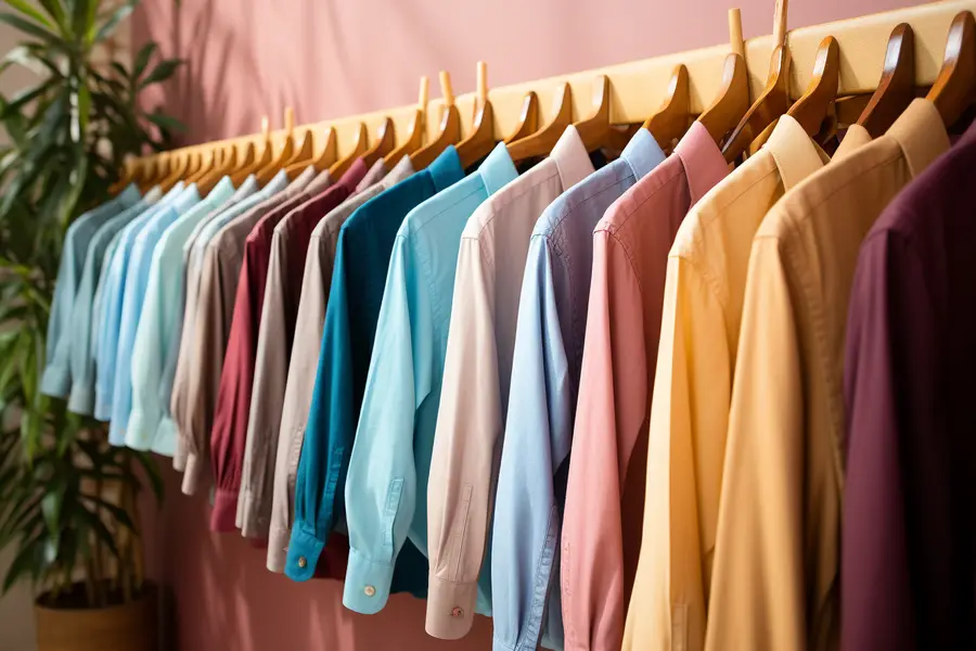 Personne ajustant une chemise blanche devant un miroir lumineux