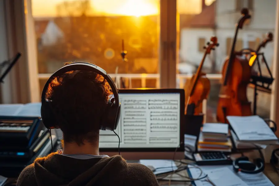 Employé concentré avec casque devant ordinateur dans bureau calme