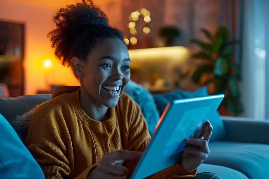 Télévision affichant une aventure préhistorique animée dans un salon familial