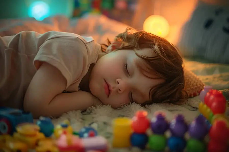 Réveil éducatif en mode nuit dans une chambre d’enfant apaisée