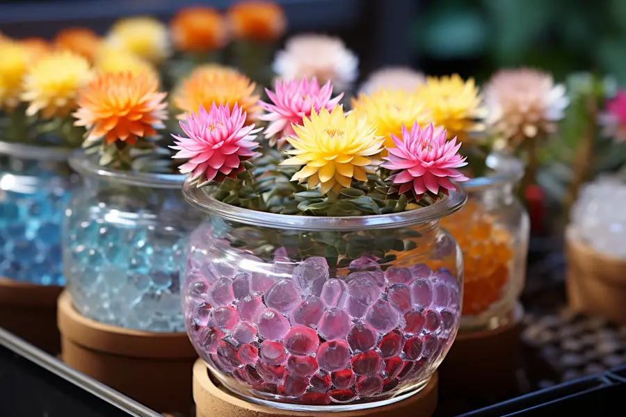 Petits pots de gelée florale près de pétales de cactus alimentaires