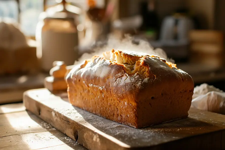 Pain sans gluten maison doré refroidissant sur une grille métallique