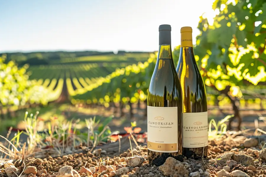 Rangées de vignes de Napa Valley au soleil couchant
