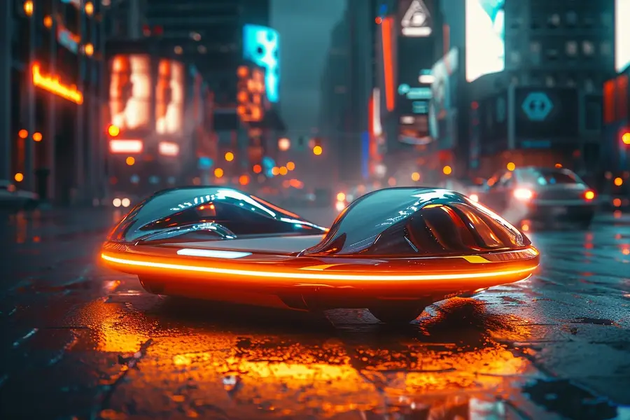 Personne casquée utilisant un hoverboard sur une allée urbaine lisse
