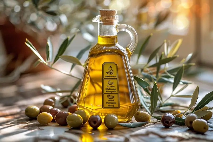 Cuillère d’huile d’olive près d’une tasse de tisane chaude