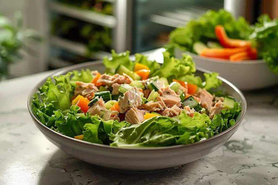 Portion de salade de thon sans sauce dans une boîte hermétique