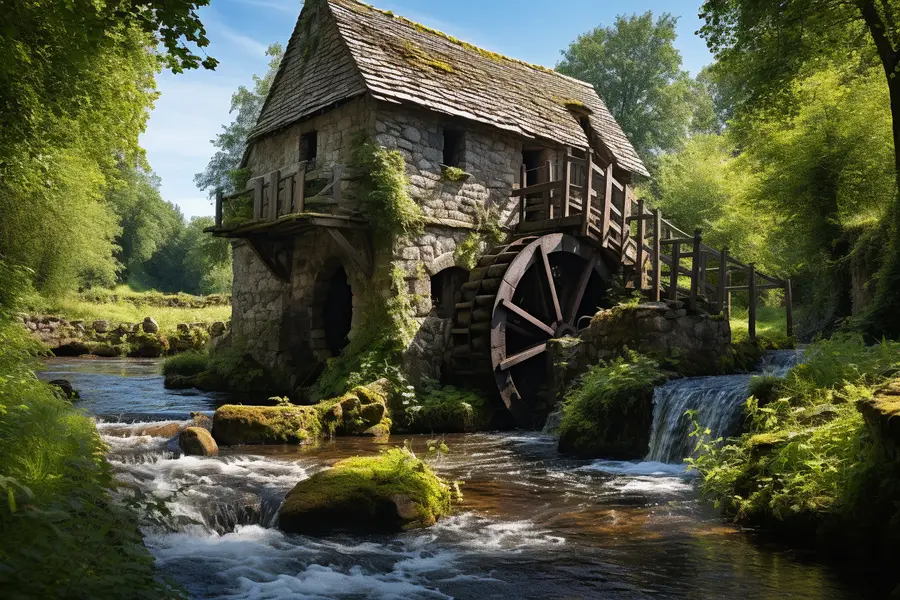 Ancien moulin de pierre au bord d’un ruisseau limousin
