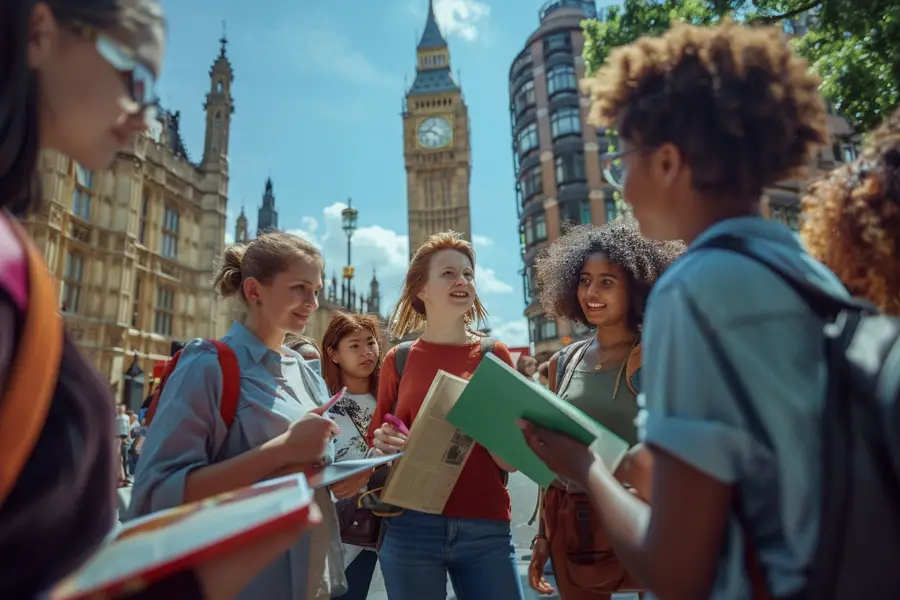 Jeune adulte échangeant en anglais avec une famille britannique à table