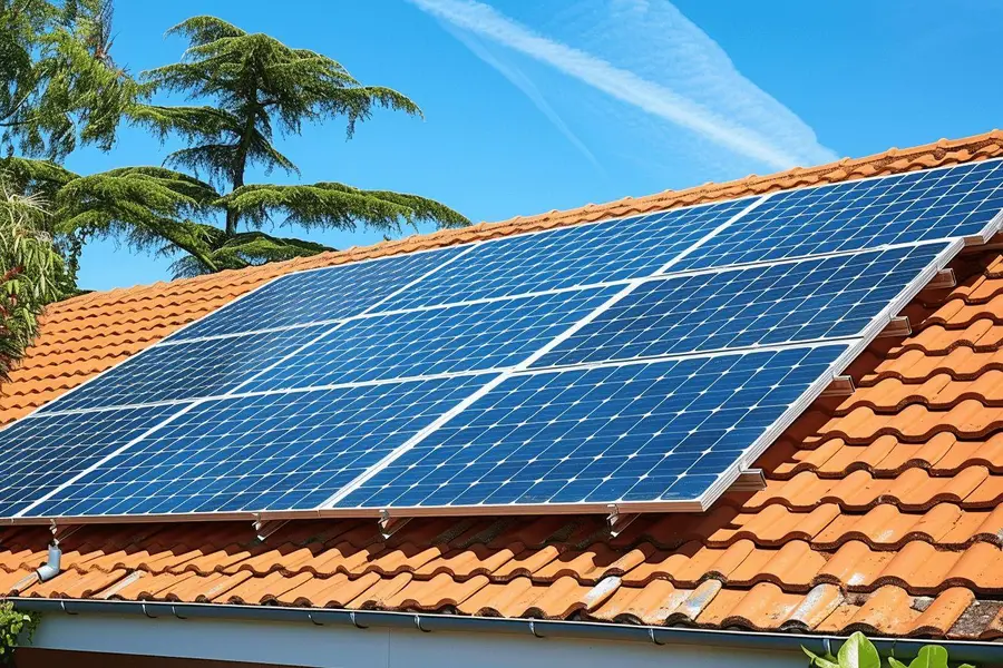 Toiture de maison à Niort équipée de panneaux photovoltaïques au soleil